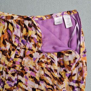 Jones New York Skirt 16W Purple Abstract Pleated Chiffon Midi Lined Preppy Artsy